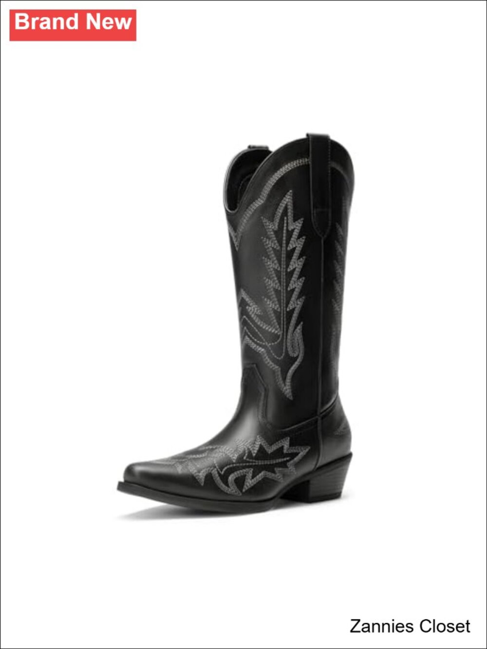 ✨ Women's Western Mid Calf Boots Faux Leather Cowboy Boots Pointed Toe Block